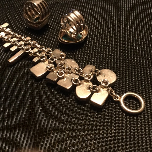 Huge Bold 3pc Artisan Genuine Turquoise .925 Stamped Sterling Trio “8 Rg’s 8 & 9 - Picture 7 of 16